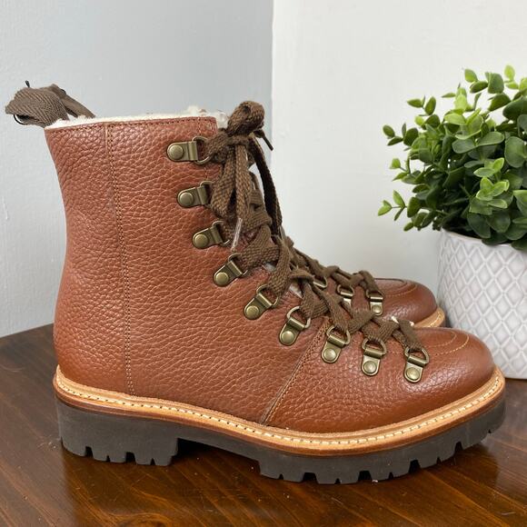 Grenson Nanette Shearling Pebble Grain Leather Chunky Boot Size 6.5 Retail $686 - Picture 5 of 12